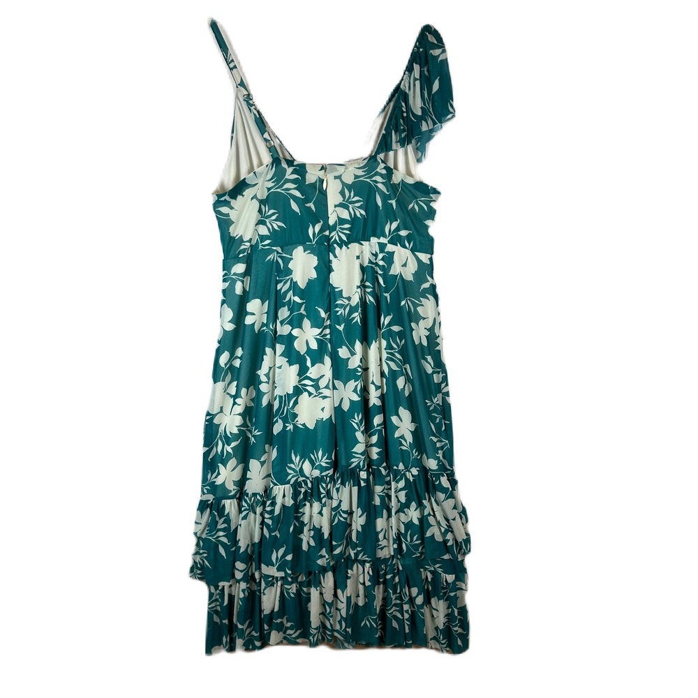 NEW Torrid Teal Shadow Floral Mesh Asymmetrical Ruffle Skater Midi Dress 2X - Picture 2 of 13